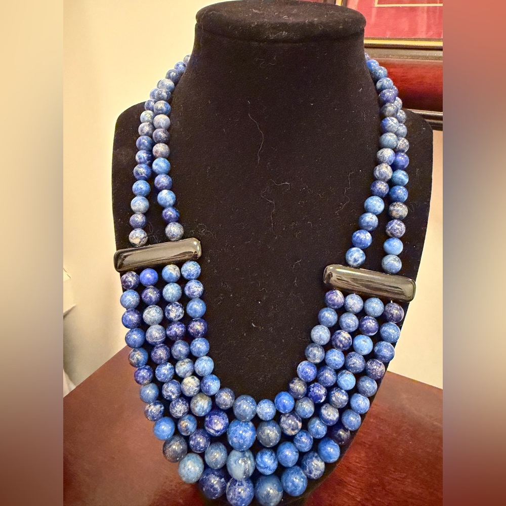 NWOT JAY KING DTR STERLING SILVER LAPIS & ONYX NECKLACE, 22" inches RARE - Picture 3 of 10